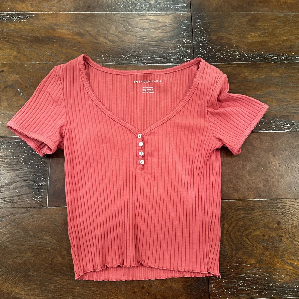 American Eagle Short Sleeve Cropped Henley